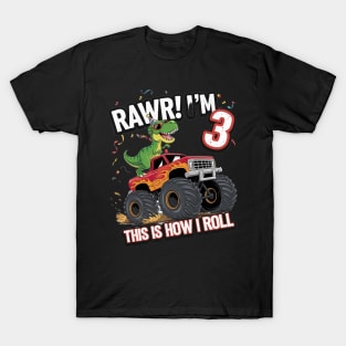 T Rex Dinosaur Monster Truck 3rd Birthday Boys and Girls T-Shirt